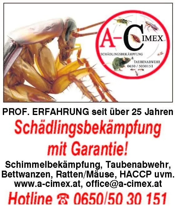 Unternehmen 3 Bild A-CIMEX E.U. SCHÄDLINGSBEKÄMPFUNG & TAUBENABWEHR