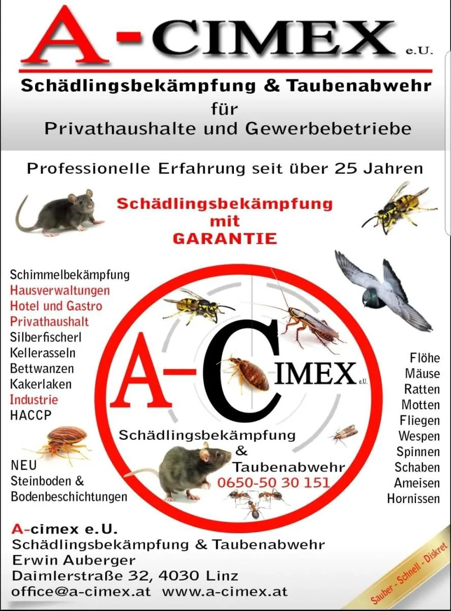 Unternehmen 1 Bild A-CIMEX E.U. SCHÄDLINGSBEKÄMPFUNG & TAUBENABWEHR